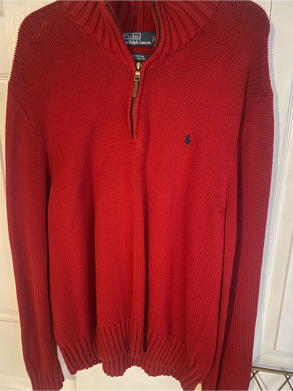 Ralph Lauren Men's Red Full-Zip Knit Sweater